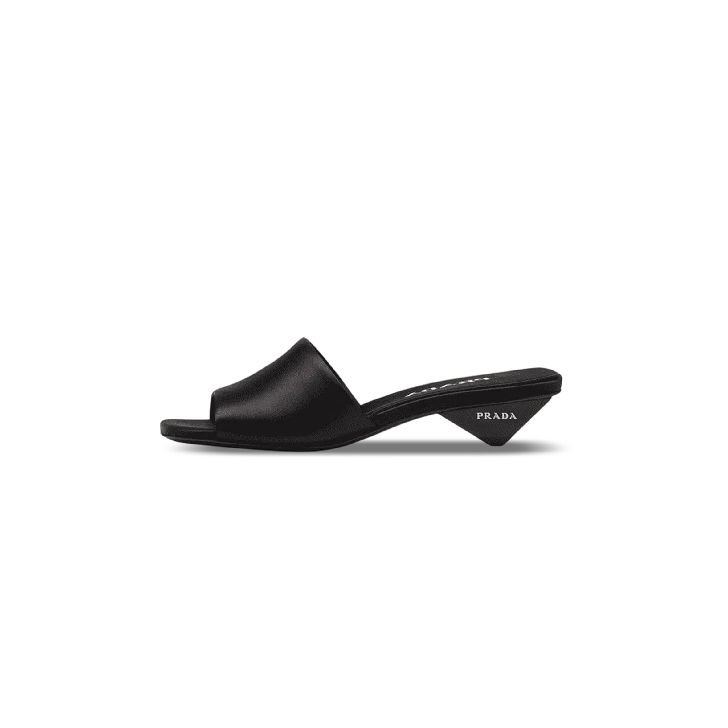 PRADA SATIN LOGO-HEEL SLIDE SANDALS